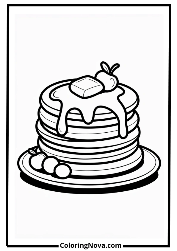 Pancake Stack with Syrup Coloring Page