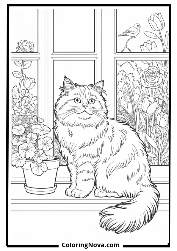 Persian Cat by the Window Coloring Page