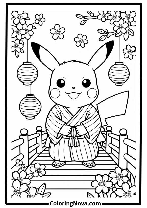 Pikachu Japanese Festival Coloring Page