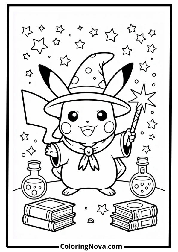Pikachu Wizard School Coloring Page