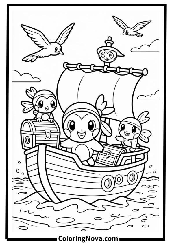 Piplup Pirate Adventure Coloring Page