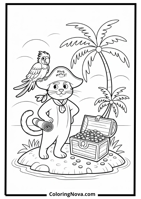 Pirate Bunny on Treasure Hunt Coloring Page
