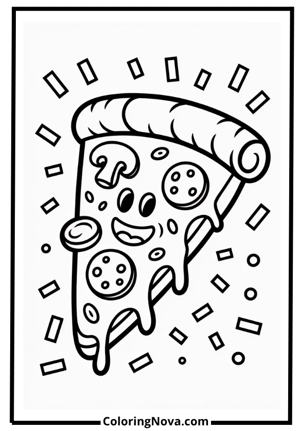 Pizza Party Slice Coloring Page