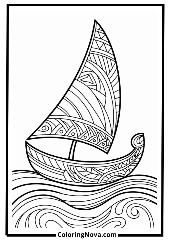 Polynesian Canoe with Tribal Sail Coloring Page
