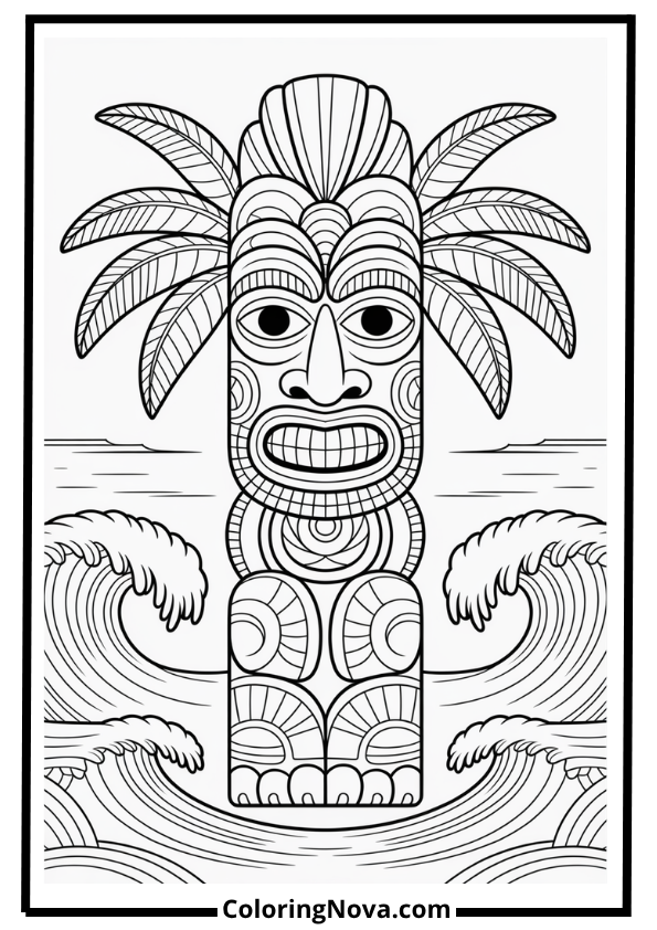 Polynesian Totem and Tropical Waves Coloring Page