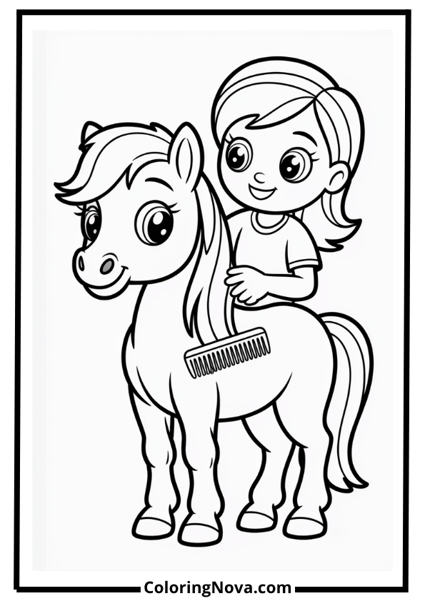 Pony Grooming Coloring Page