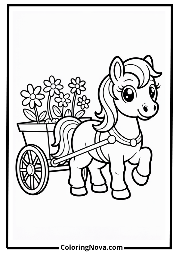 Pony with Flower Cart Coloring Page