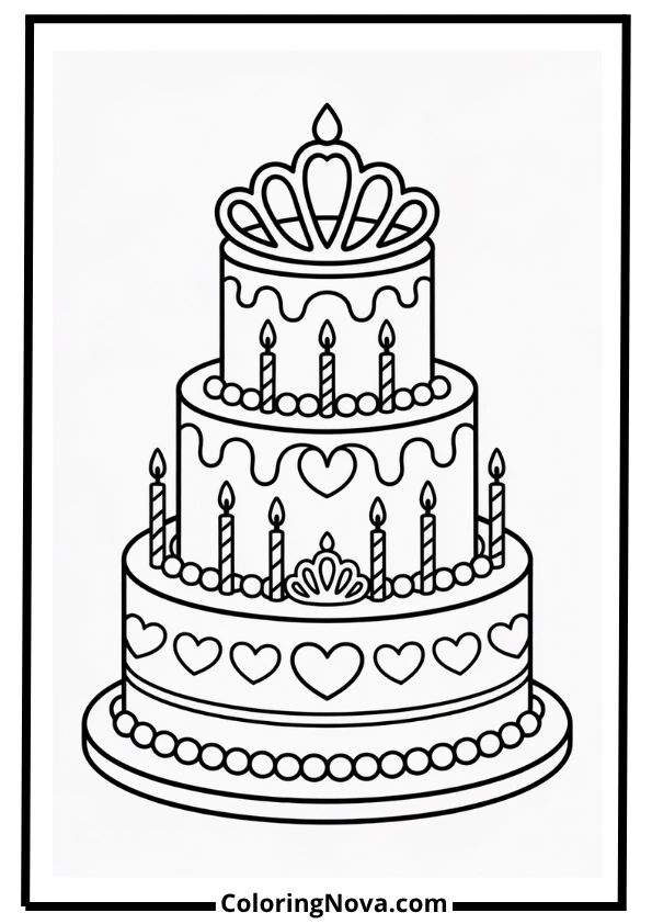 Princess Birthday Cake Coloring Page