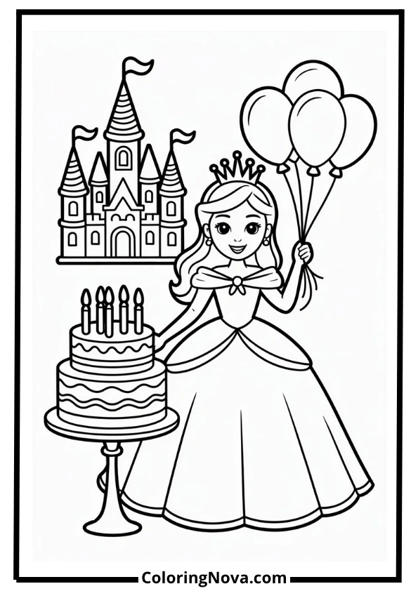 Princess Birthday Celebration Coloring Page