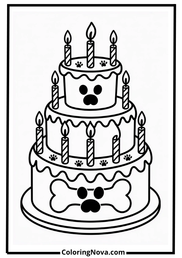Puppy Birthday Cake Coloring Page