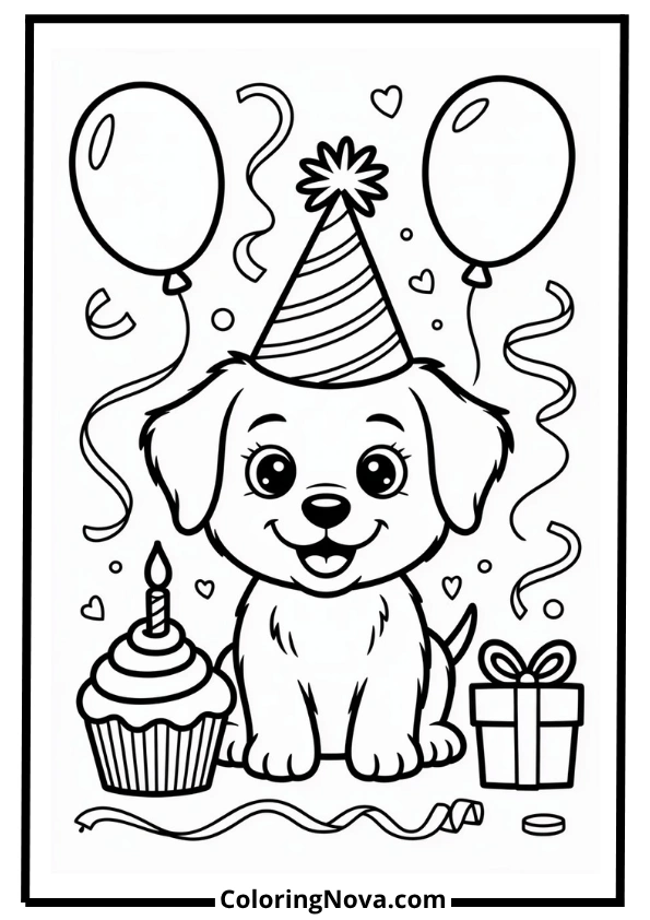 Puppy Birthday Coloring Page