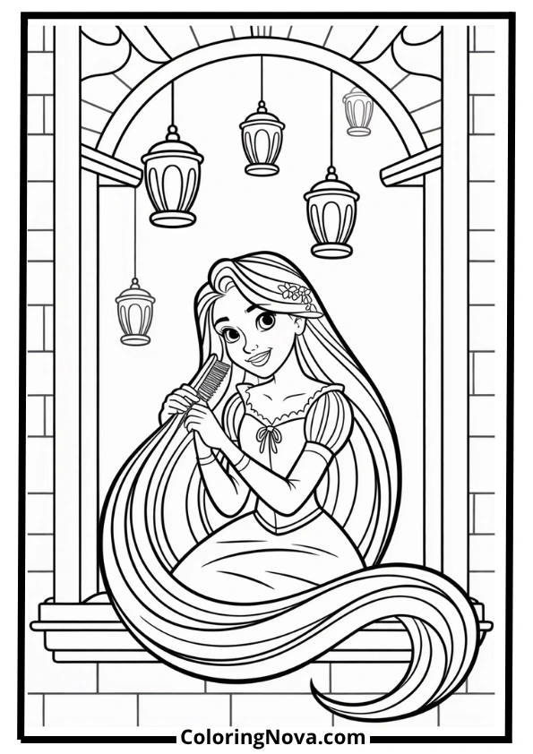 Rapunzel Floating Lanterns Tower Coloring Page