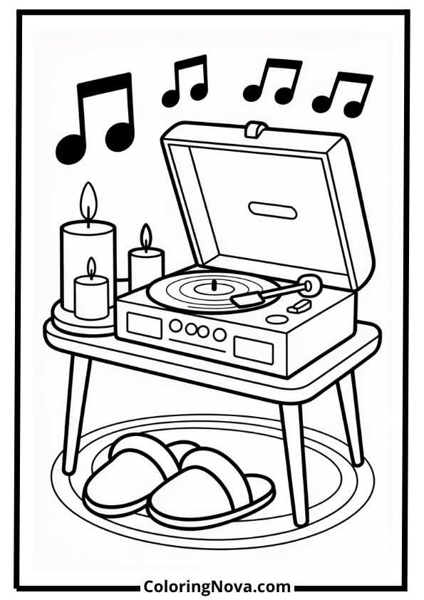 Retro Record Player Corner Coloring Page