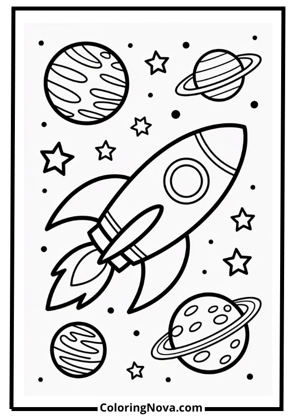 Rocket Launching Through Planets Coloring Page
