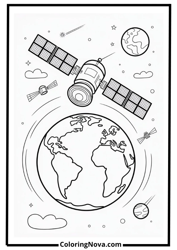 Satellite Orbiting Earth Coloring Page