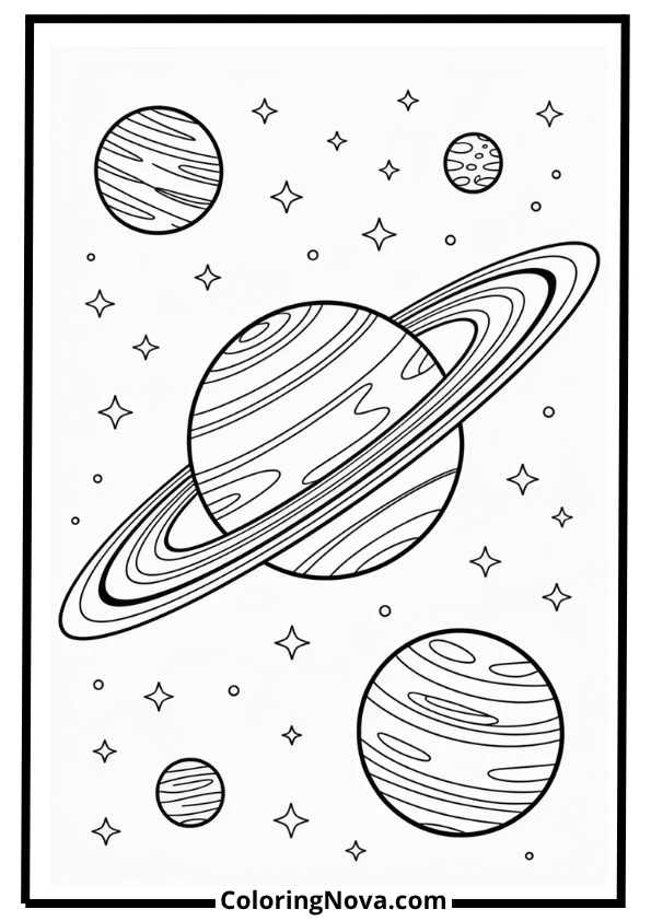 Saturn and Its Rings Coloring Page