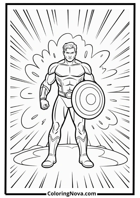 Shield-Wielding Superhero Coloring Page