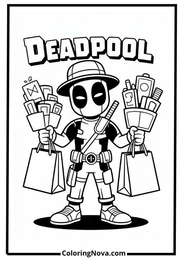 Shopping Day Deadpool Coloring Page