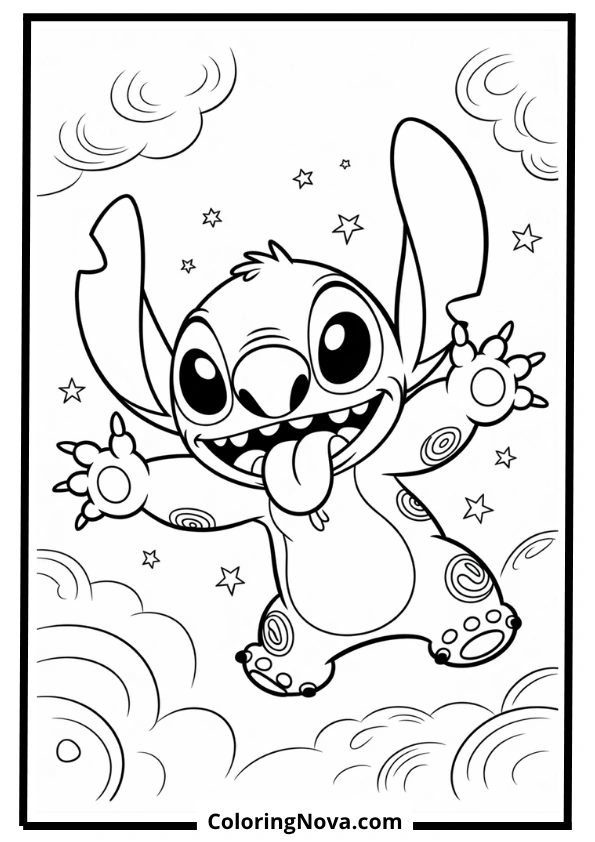 Silly Stitch Making a Funny Face Coloring Page