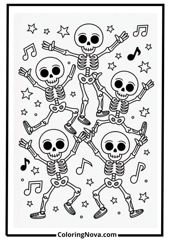 Skeleton Dance Party Coloring Page