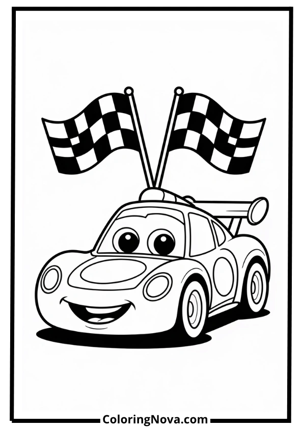 Smiling Race Car Coloring Page