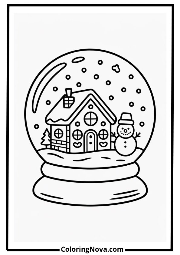 Snow Globe Scene Coloring Page