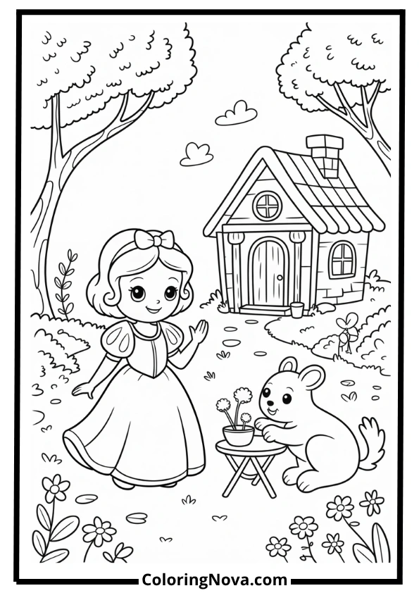 Snow White Woodland Picnic Coloring Page