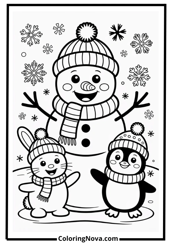 Snowman and Friends Coloring Page