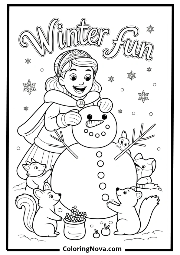 Snowman with Princess Coloring Page