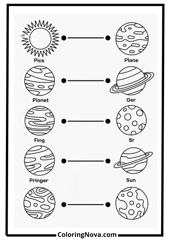 Solar System Matching Activity Coloring Page