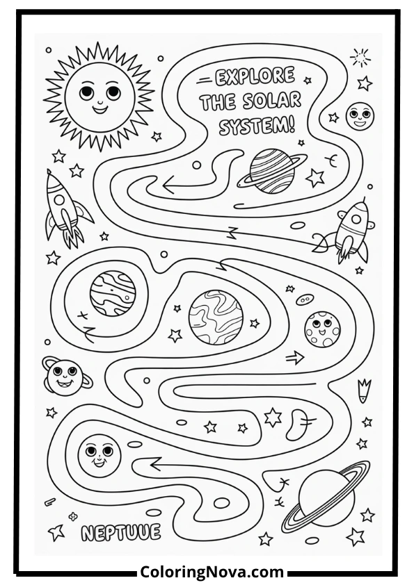 Solar System Maze Activity Coloring Page