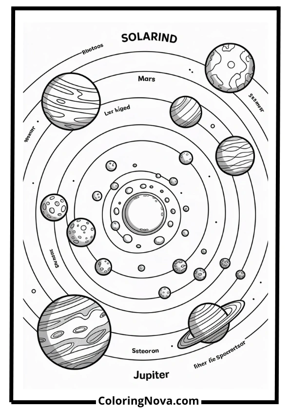 Solar System with Asteroid Belt Coloring Page