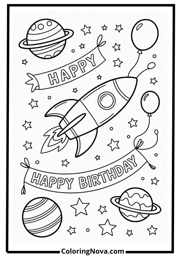 Space Birthday Party Coloring Page