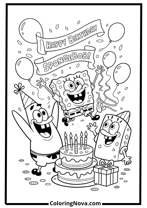 SpongeBob Birthday Party Coloring Page