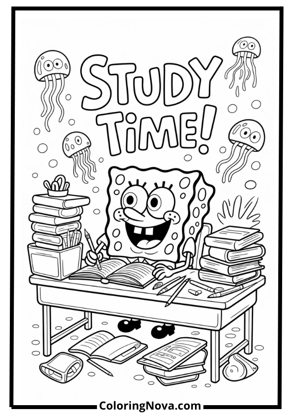 SpongeBob Doing Homework Coloring Page