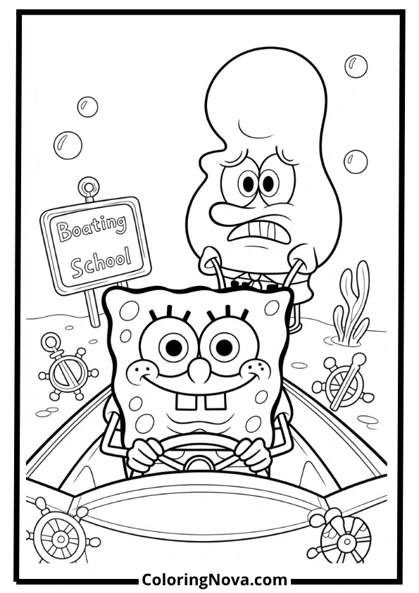 SpongeBob Goes Boating School Coloring Page