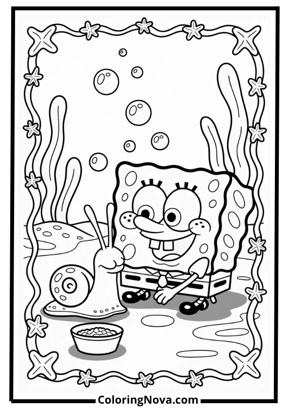 SpongeBob and Gary Coloring Page
