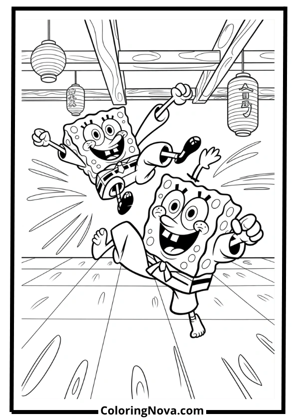 SpongeBob and Sandy Karate Coloring Page