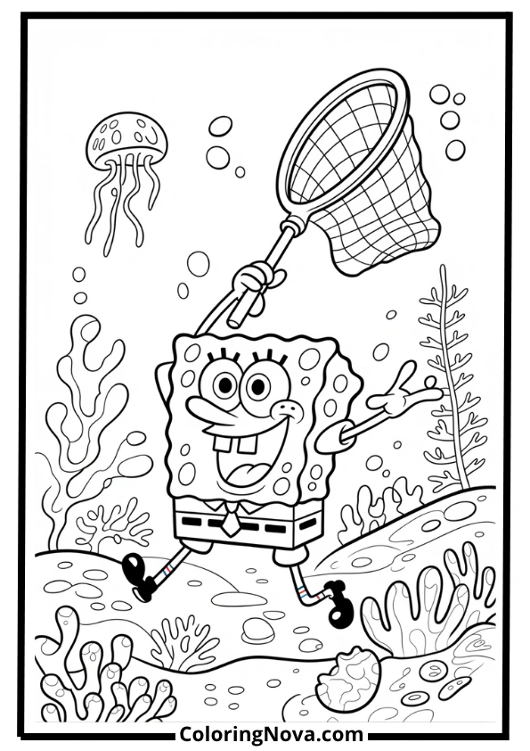 SpongeBob’s Jellyfish Net Coloring Page