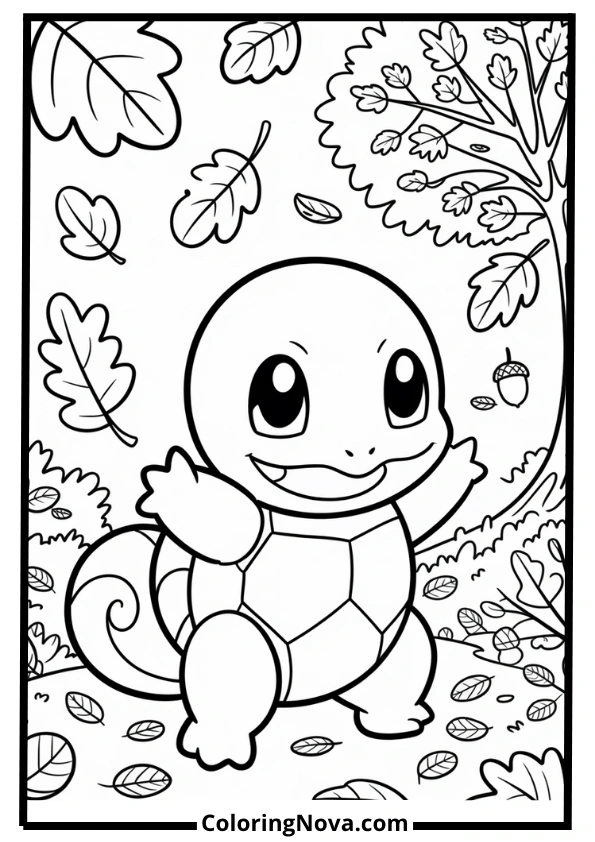 Squirtle Autumn Leaves Fun Coloring Page