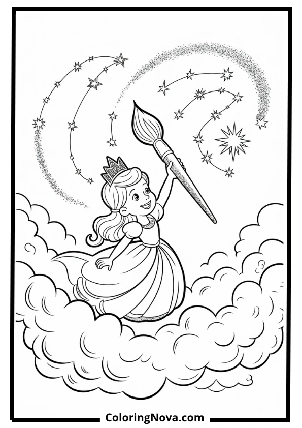 Star-Painting Princess Coloring Page