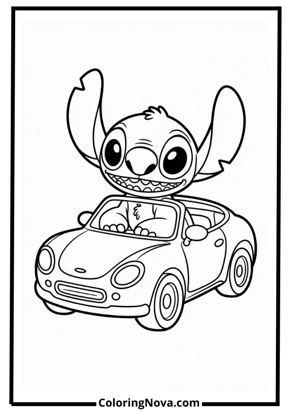 Stitch Driving a Car Coloring Pages