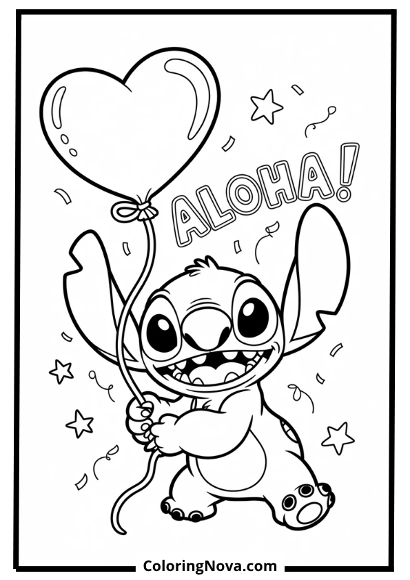 Stitch Holding a Big Heart Coloring Page