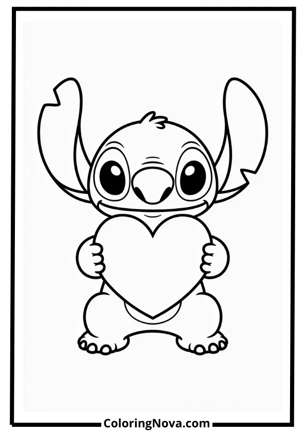 Stitch Hugging a Heart Coloring Pages