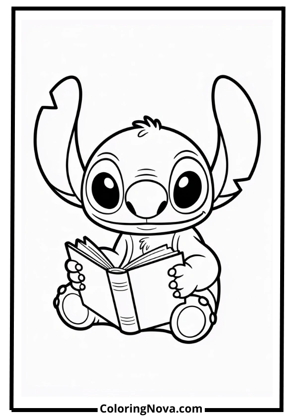 Stitch Reading a Book Coloring Pages