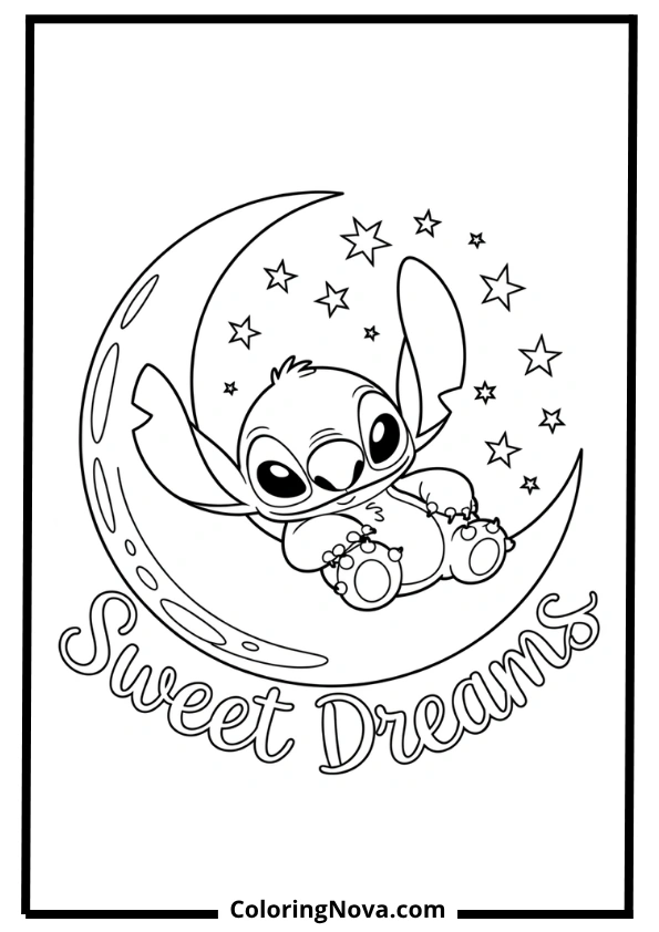 Stitch Sleeping on the Moon Coloring Page