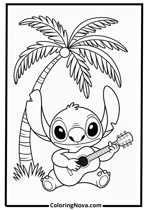 Stitch with Guitar Coloring Pages