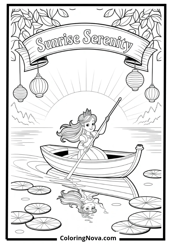 Sunrise Boat Ride Coloring Page