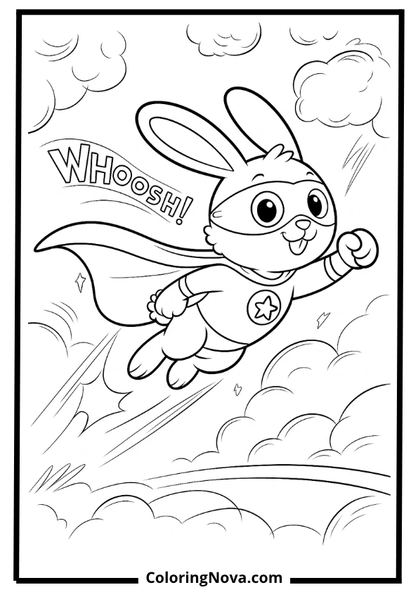 Superhero Bunny Flying with Cape Coloring Page