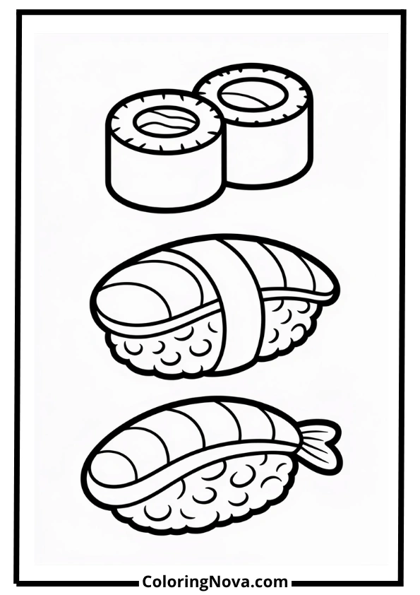 Sushi Roll Trio Coloring Page